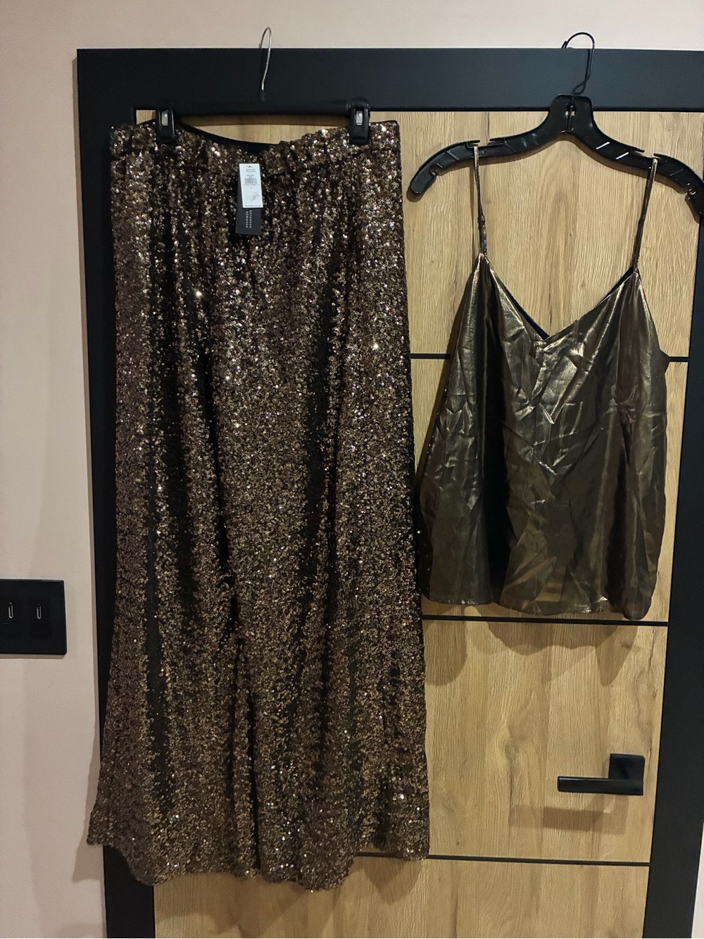Banana Republic Brown Sequin Maxi Skirt & Slip Cami Set